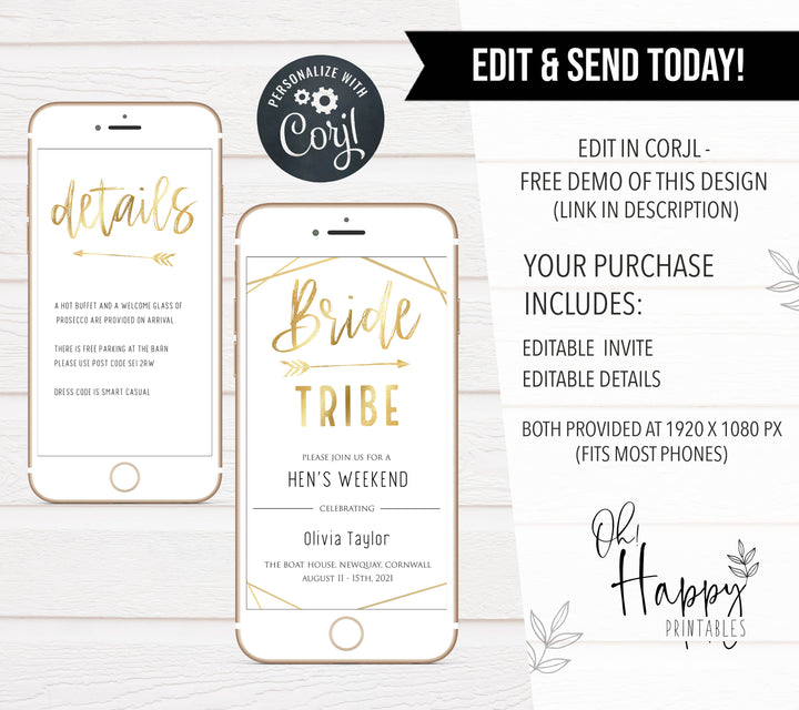bride tribe bachelorette invitations, printable bachelorette invitations, editable bachelorette invitations, bride tribe bridal theme