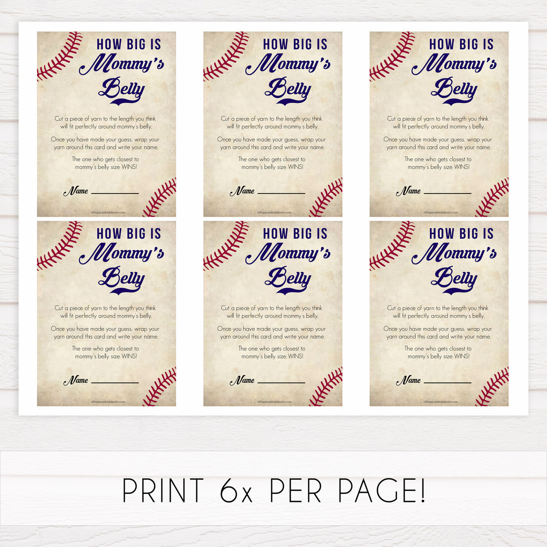 Baseball How Big Is Mommy's Belly, Mommys Belly Game, Baby Shower Games, Baseball Baby Games, Guess Mommys Belly, Funny Baby Games, fun baby shower games, printable baby shower games, popular baby shower games