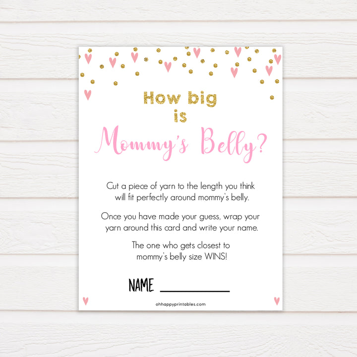 pink hearts baby shower, how big is mommys belly baby game, printable baby games, pink baby games, girl baby games, top 10 baby games, fun baby games