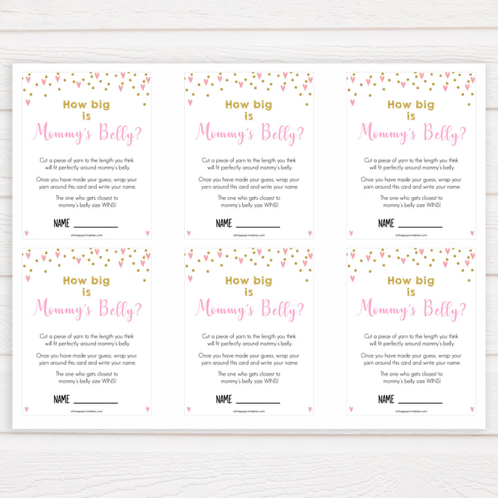 pink hearts baby shower, how big is mommys belly baby game, printable baby games, pink baby games, girl baby games, top 10 baby games, fun baby games