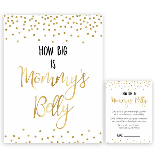 How Big Is Mommy's Belly in Gold Confetti, Mommys Belly Game, Baby Shower Games, Gold Baby Games, Guess Mommys Belly, Funny Baby Games