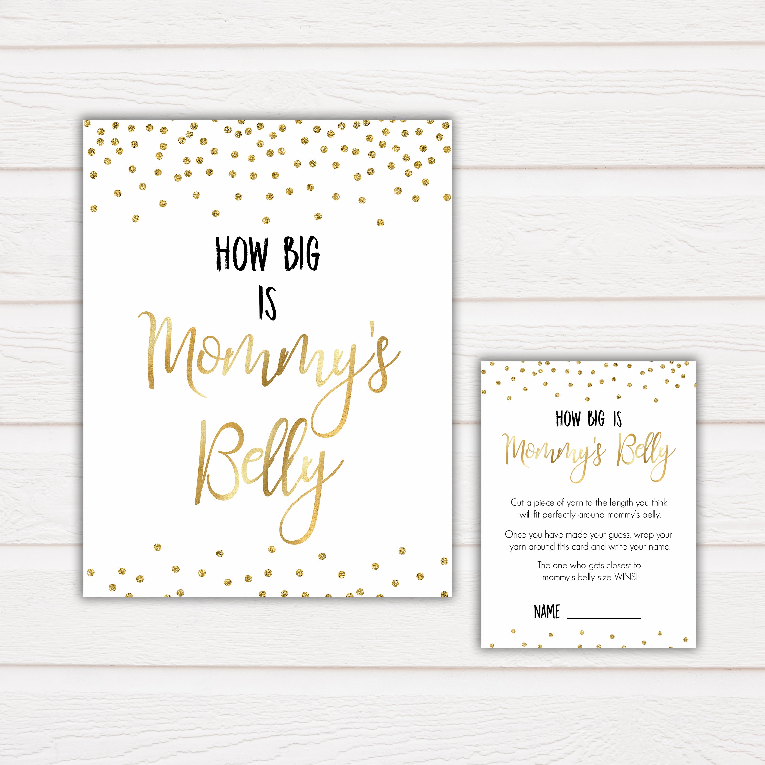 How Big Is Mommy's Belly in Gold Confetti, Mommys Belly Game, Baby Shower Games, Gold Baby Games, Guess Mommys Belly, Funny Baby Games
