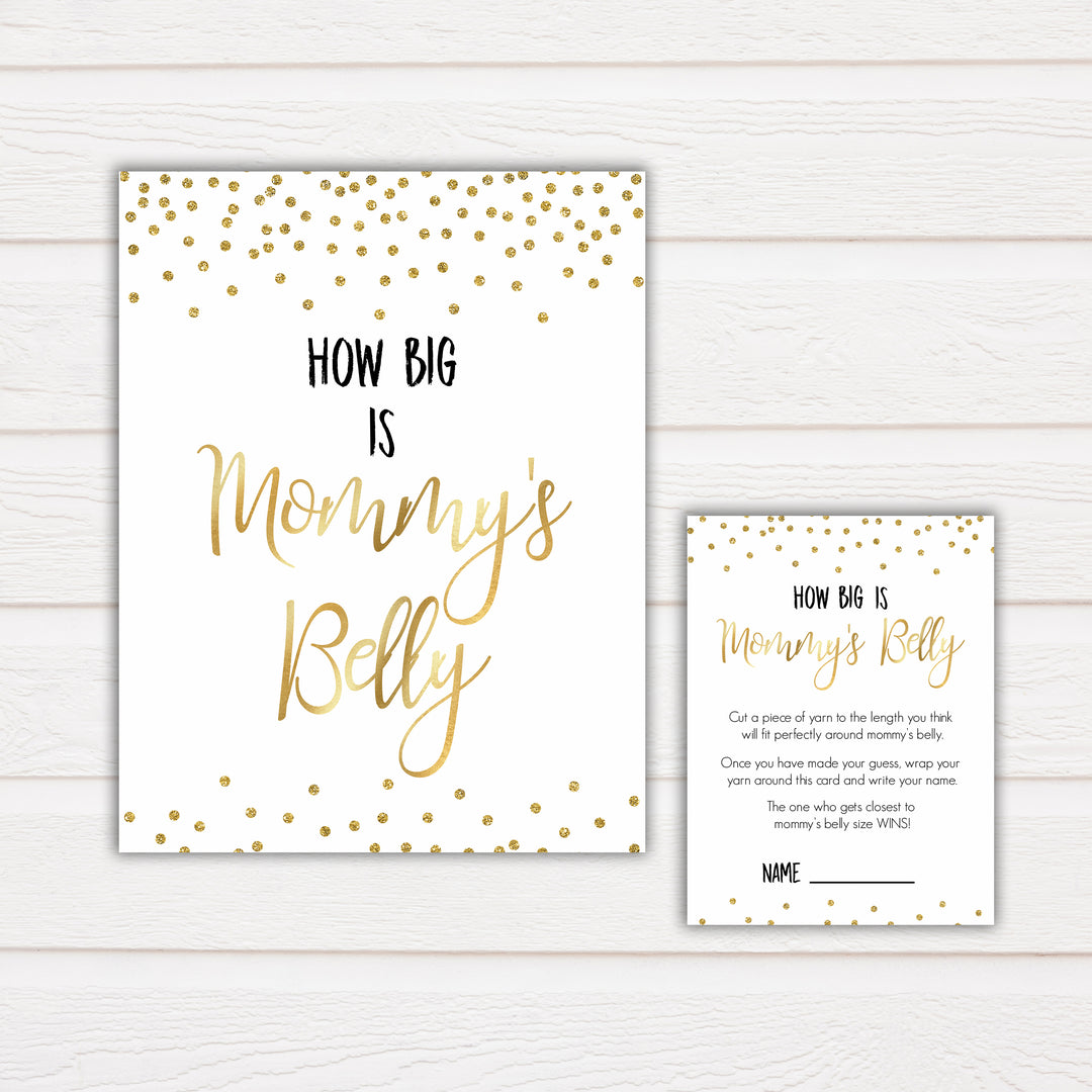 How Big Is Mommy's Belly in Gold Confetti, Mommys Belly Game, Baby Shower Games, Gold Baby Games, Guess Mommys Belly, Funny Baby Games