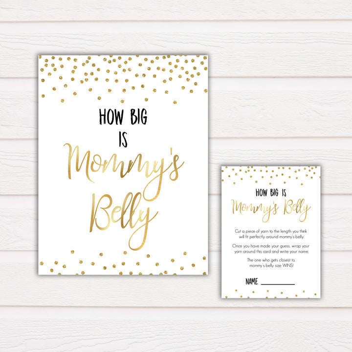 How Big Is Mommy's Belly in Gold Confetti, Mommys Belly Game, Baby Shower Games, Gold Baby Games, Guess Mommys Belly, Funny Baby Games