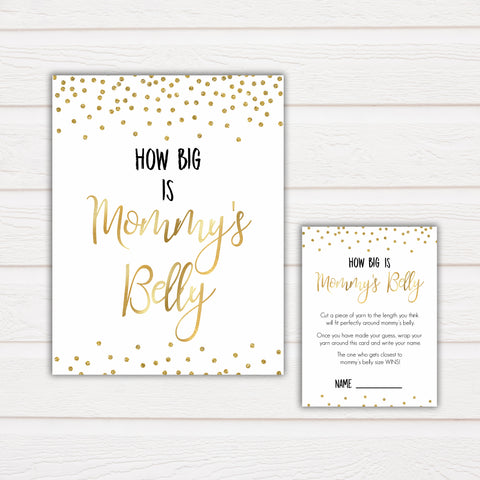 How Big Is Mommy's Belly in Gold Confetti, Mommys Belly Game, Baby Shower Games, Gold Baby Games, Guess Mommys Belly, Funny Baby Games