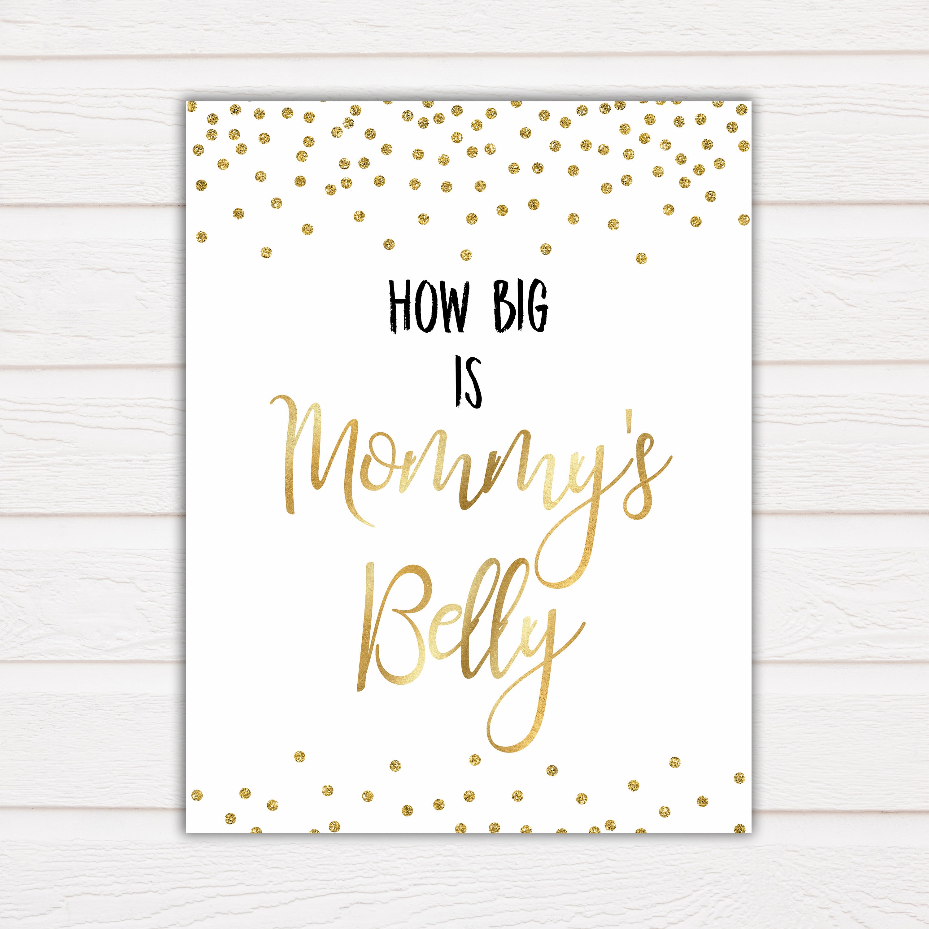 How Big Is Mommy's Belly in Gold Confetti, Mommys Belly Game, Baby Shower Games, Gold Baby Games, Guess Mommys Belly, Funny Baby Games