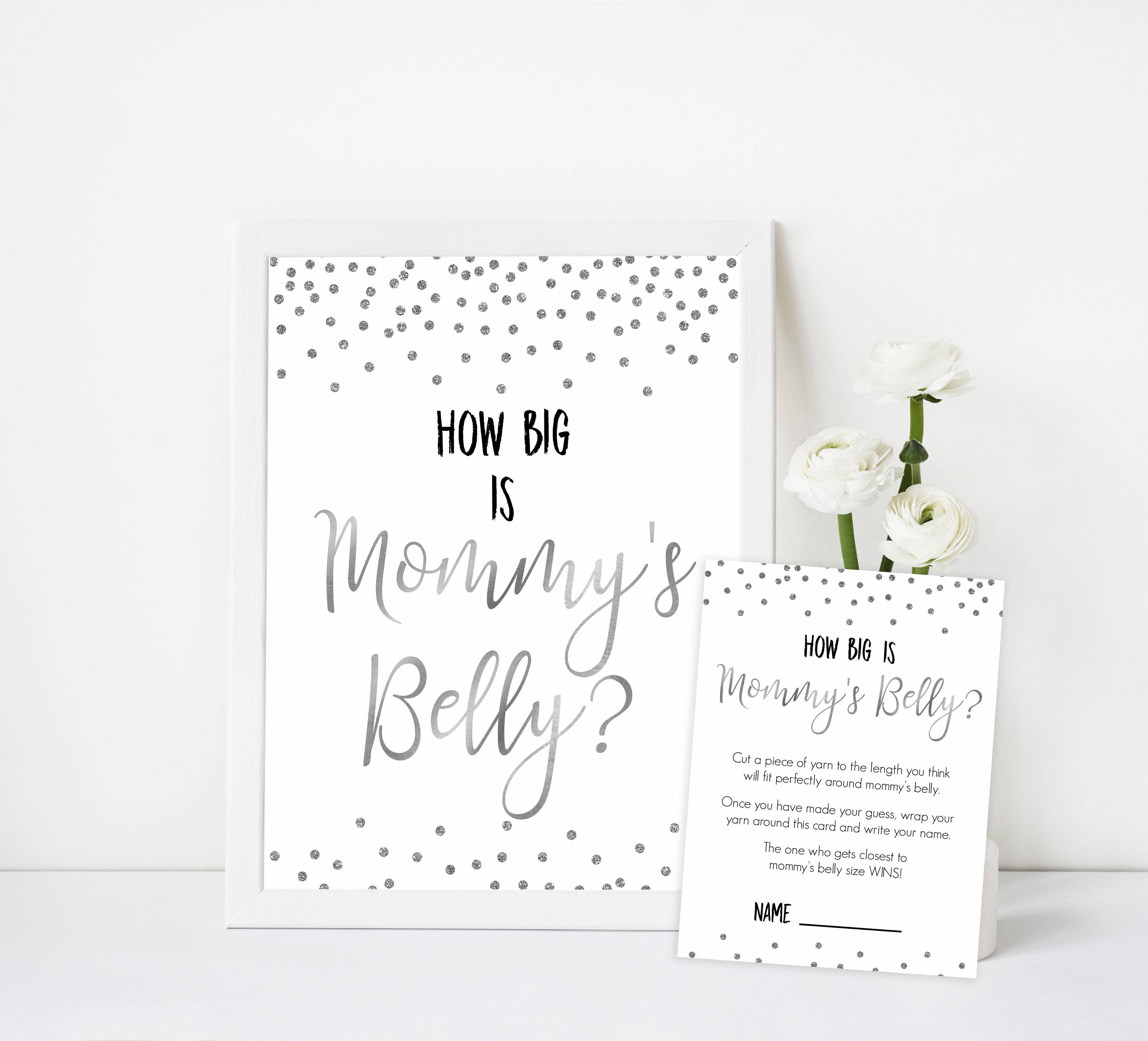 how big is mommys belly, mommys belly game, Printable baby shower games, baby silver glitter fun baby games, baby shower games, fun baby shower ideas, top baby shower ideas, silver glitter shower baby shower, friends baby shower ideas