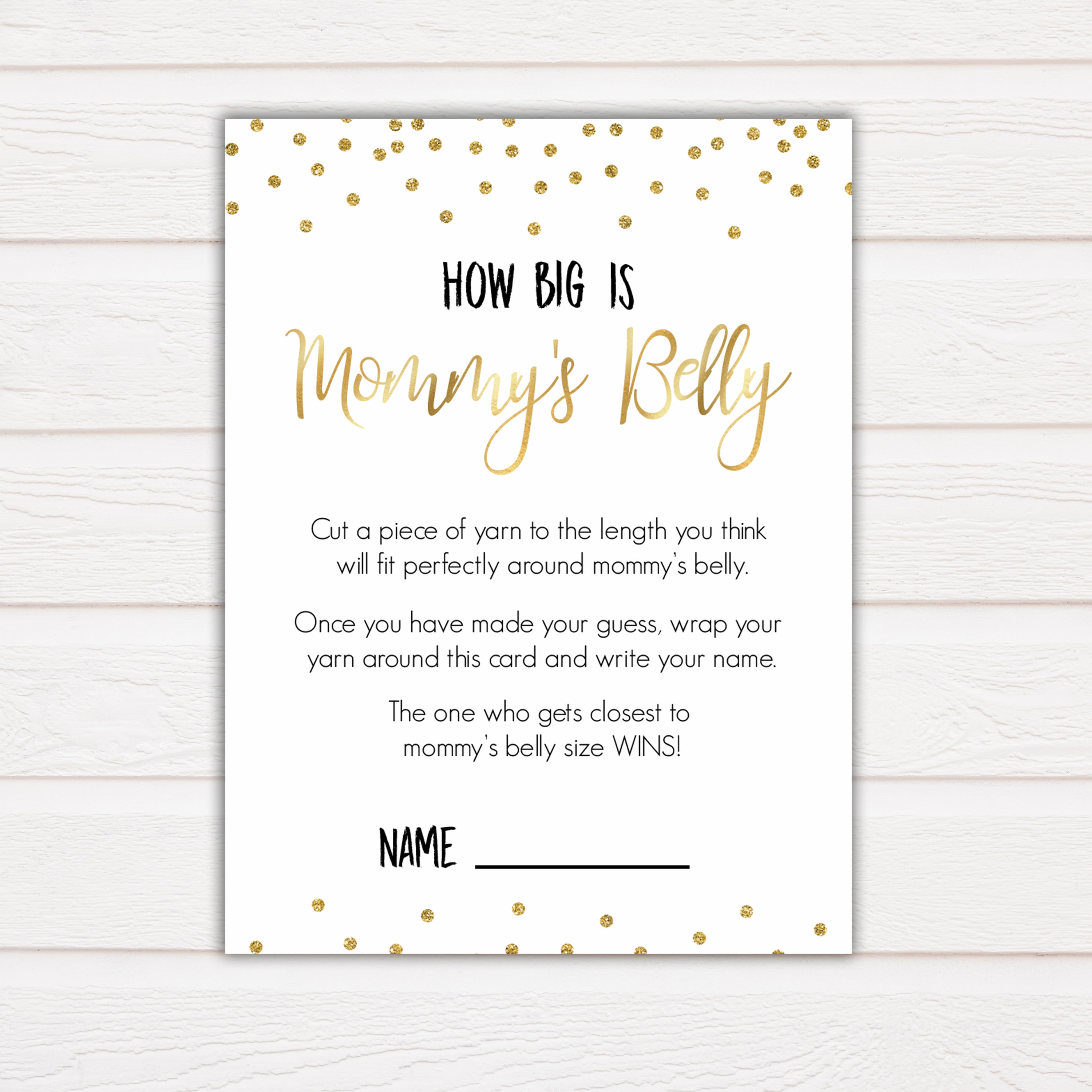 How Big Is Mommy's Belly in Gold Confetti, Mommys Belly Game, Baby Shower Games, Gold Baby Games, Guess Mommys Belly, Funny Baby Games