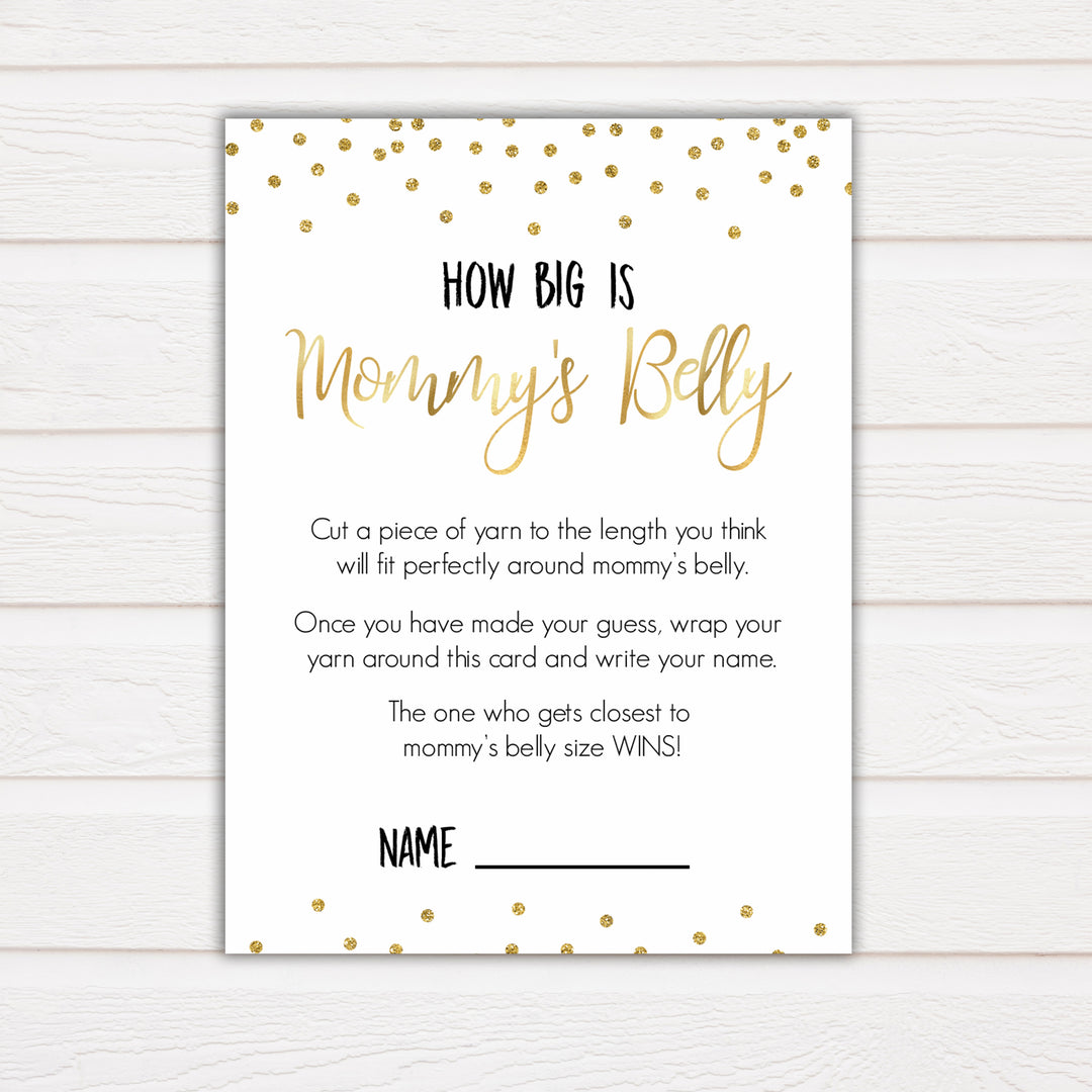 How Big Is Mommy's Belly in Gold Confetti, Mommys Belly Game, Baby Shower Games, Gold Baby Games, Guess Mommys Belly, Funny Baby Games