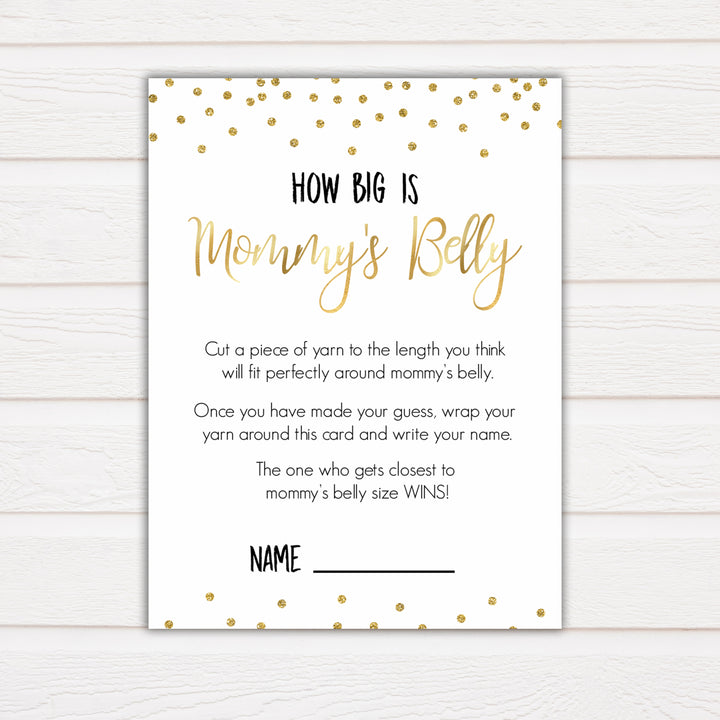 How Big Is Mommy's Belly in Gold Confetti, Mommys Belly Game, Baby Shower Games, Gold Baby Games, Guess Mommys Belly, Funny Baby Games