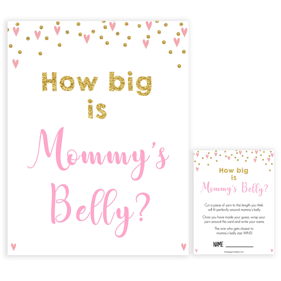 pink hearts baby shower, how big is mommys belly baby game, printable baby games, pink baby games, girl baby games, top 10 baby games, fun baby games
