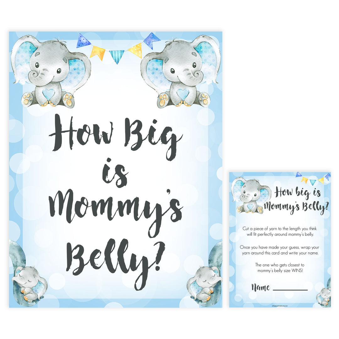 Blue elephant baby games, how big is mommys belly, elephant baby games, printable baby games, top baby games, best baby shower games, baby shower ideas, fun baby games, elephant baby shower