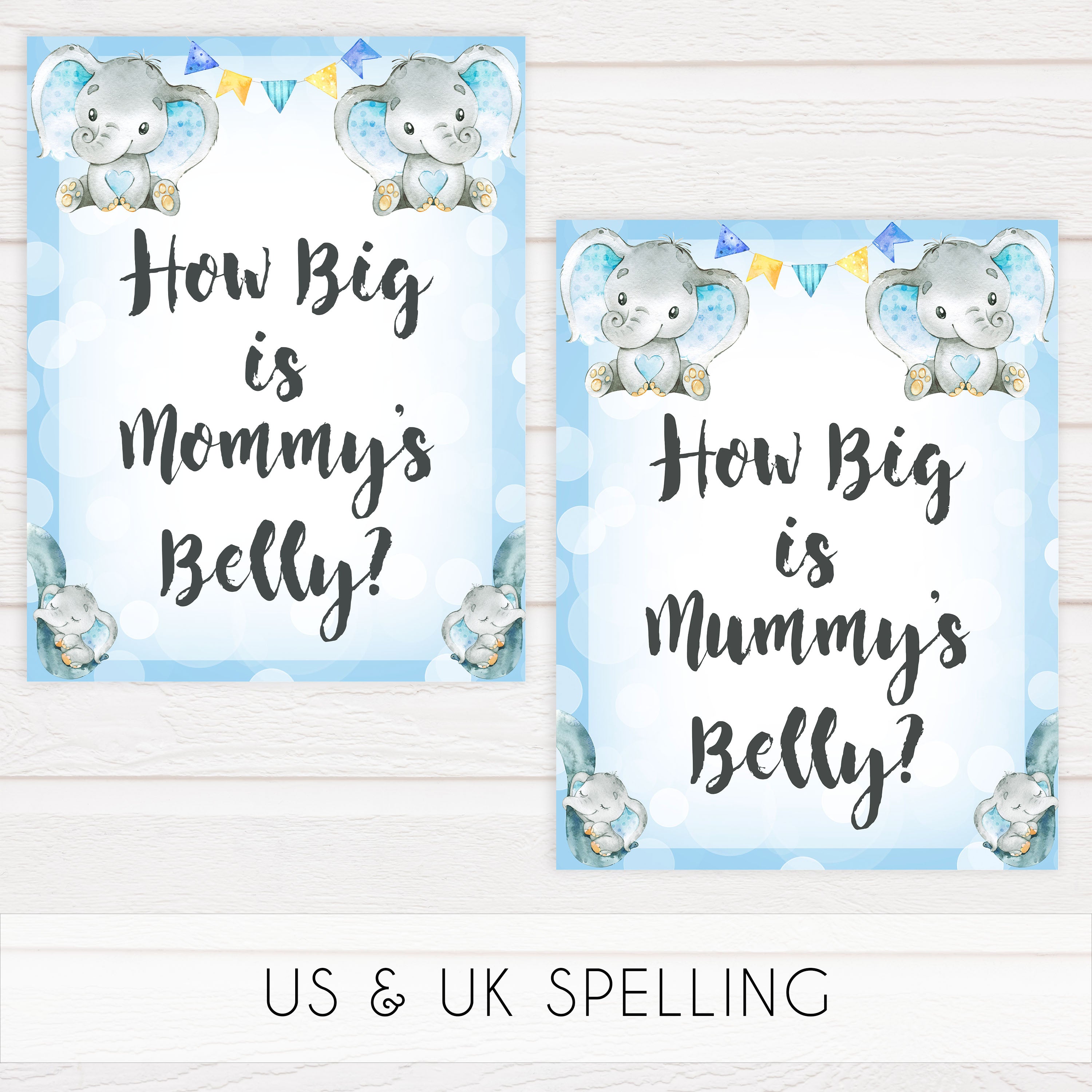 Blue elephant baby games, how big is mommys belly, elephant baby games, printable baby games, top baby games, best baby shower games, baby shower ideas, fun baby games, elephant baby shower