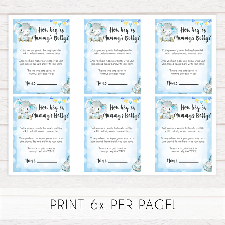 Blue elephant baby games, how big is mommys belly, elephant baby games, printable baby games, top baby games, best baby shower games, baby shower ideas, fun baby games, elephant baby shower