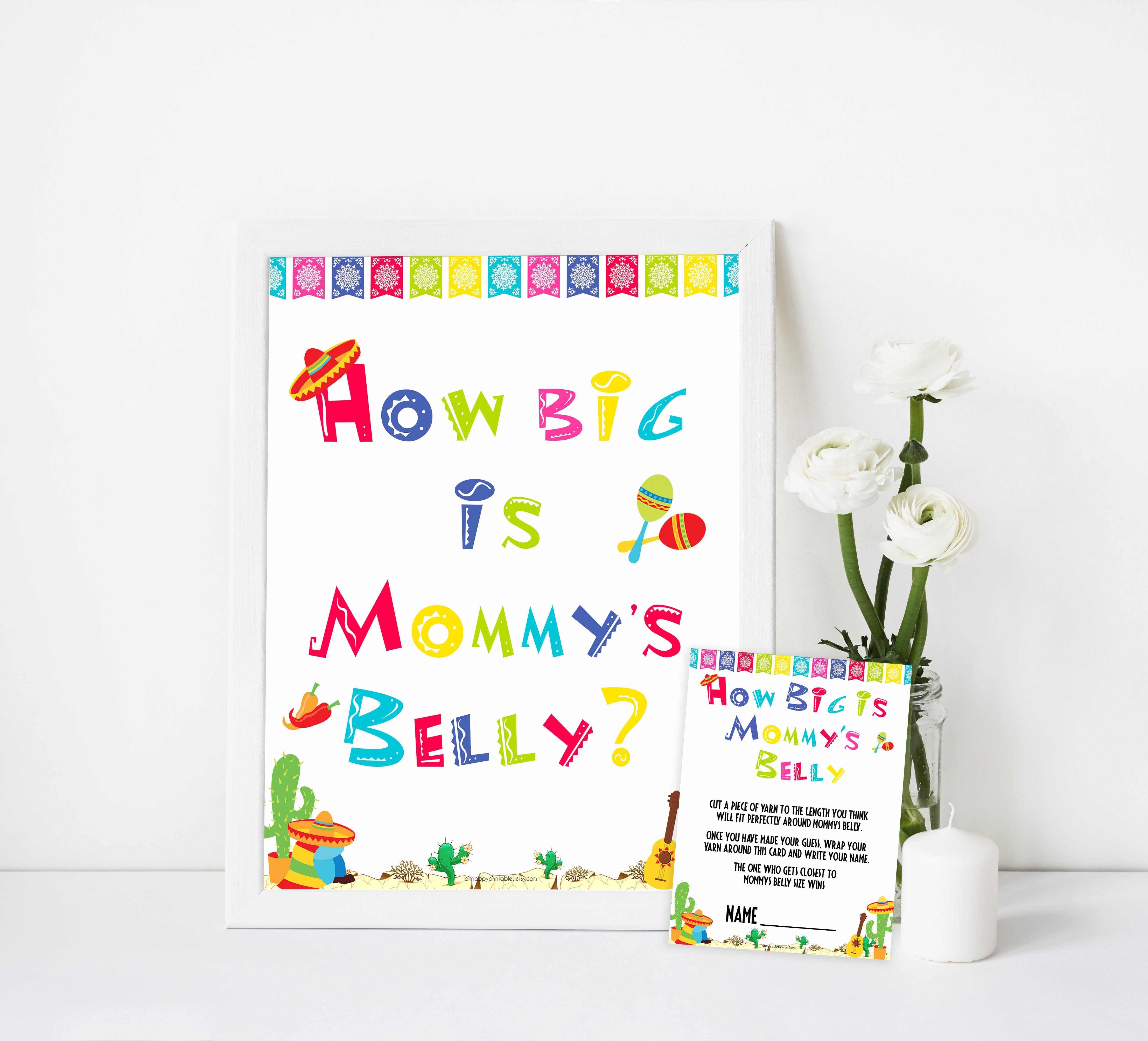 how big is mommys belly game,  Printable baby shower games, Mexican fiesta fun baby games, baby shower games, fun baby shower ideas, top baby shower ideas, fiesta shower baby shower, fiesta baby shower ideas