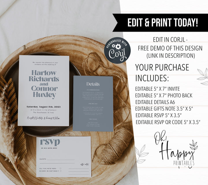 editable wedding invitation suite, printable wedding invitations, modern wedding invitation suite, editable wedding stationery, printable wedding stationery, modern wedding items, wedding save the dates