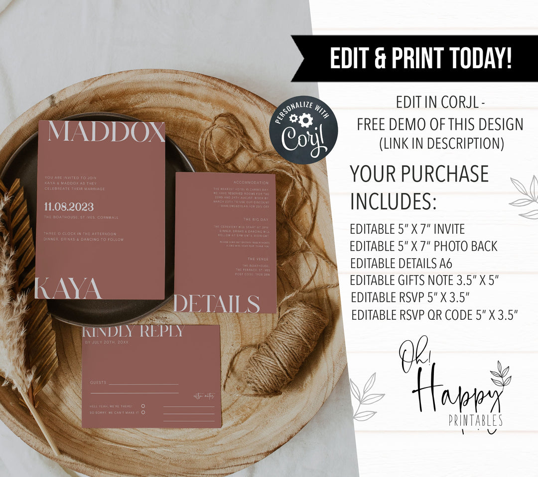 Dusty Rose Wedding Invitation Suite - KAYA