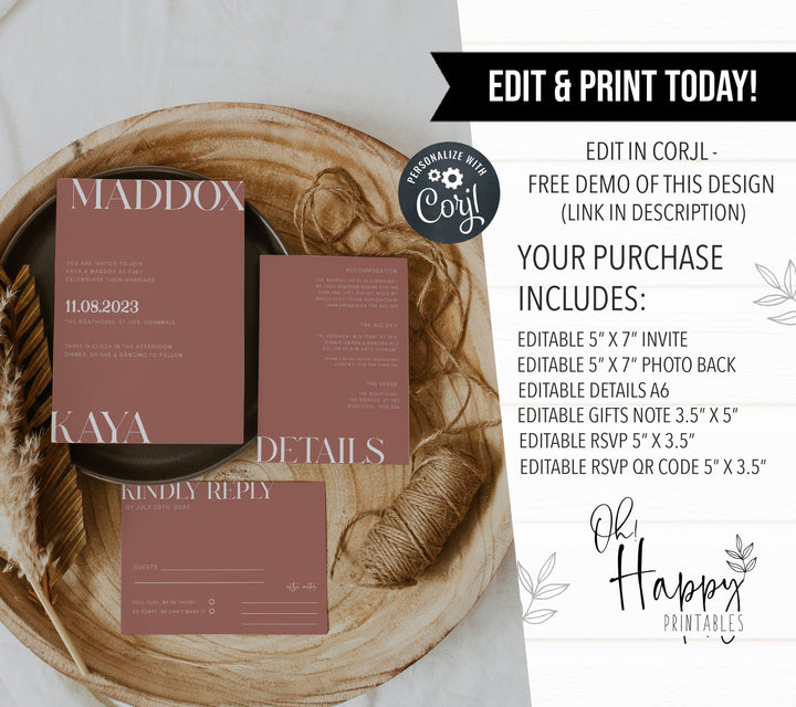Dusty Rose Wedding Invitation Suite - KAYA