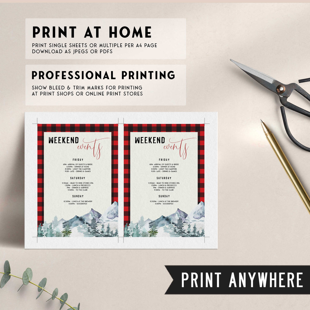 Fully editable and printable bachelorette invitation with a flannel design. Perfect for a woodland flannel Bachelorette themed party