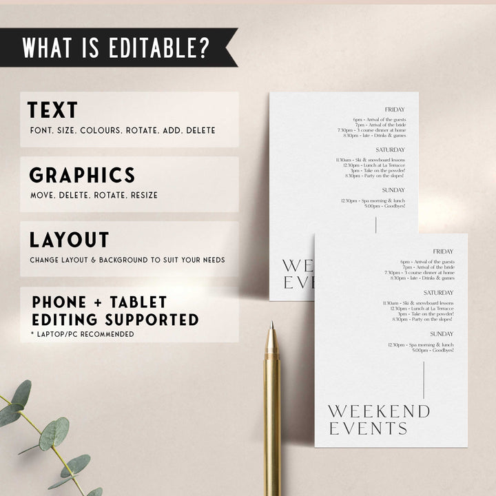 Fully editable, printable and mobile bachelorette invitation and welcome signs with a modern minimalist design. Perfect for a modern minimalist Bachelorette themed party