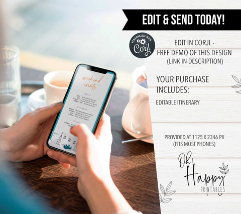 Fully editable mobile bachelorette weekend invitation  with a ski slopes design. Perfect for a aspen ski slopes bachelorette themed party