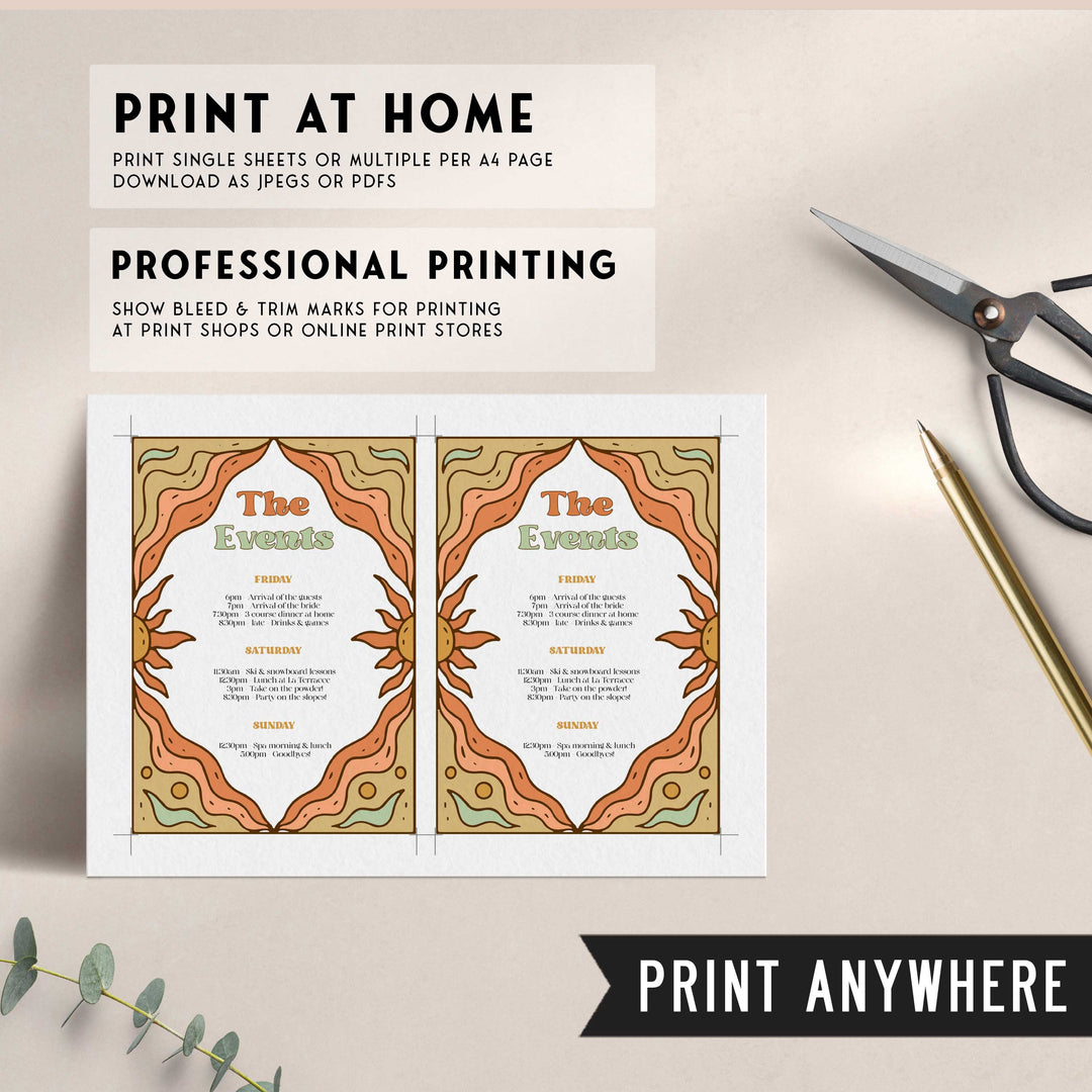 60s Gypsy Boho-inspired editable bridal shower itinerary is the perfect way to add a touch of free-spirited charm to your special day