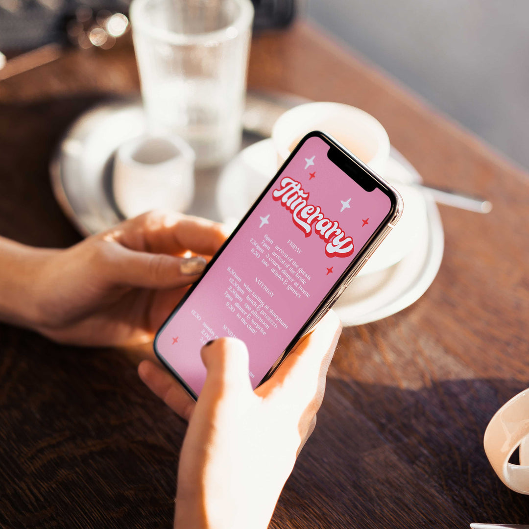 editable bridal shower invitation in a 70s style. Easy to edit and download and ready to send to friends via WhatsApp, Facebook, or SMS