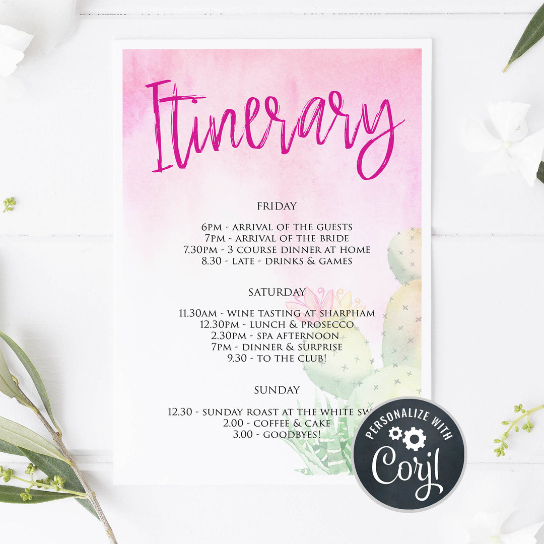 editable bridal shower itinerary, final fiesta itinerary, editable fiesta itinerary, bachelorette itinerary editable, final fiesta bridal shower