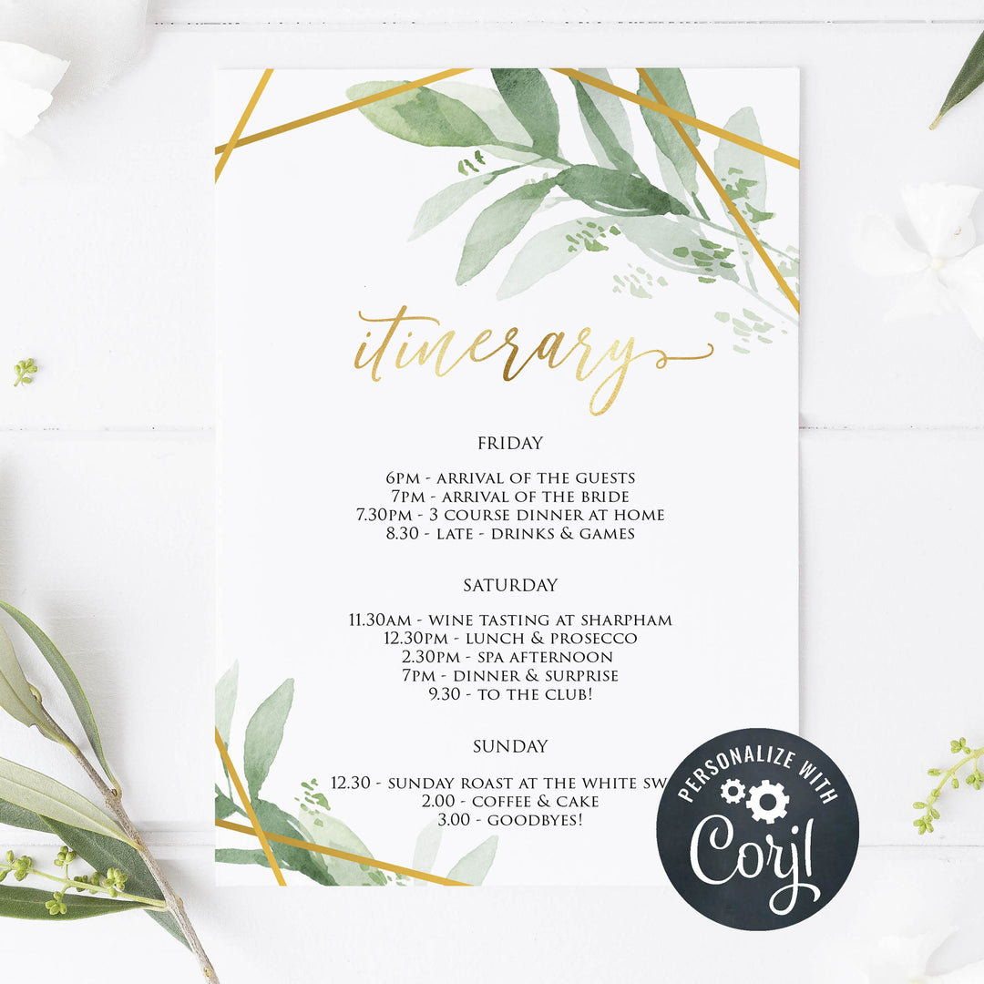 editable bridal shower invitations, printable bachelorette invitations, gold greenery bridal shower invites, greenery bridal shower ideas