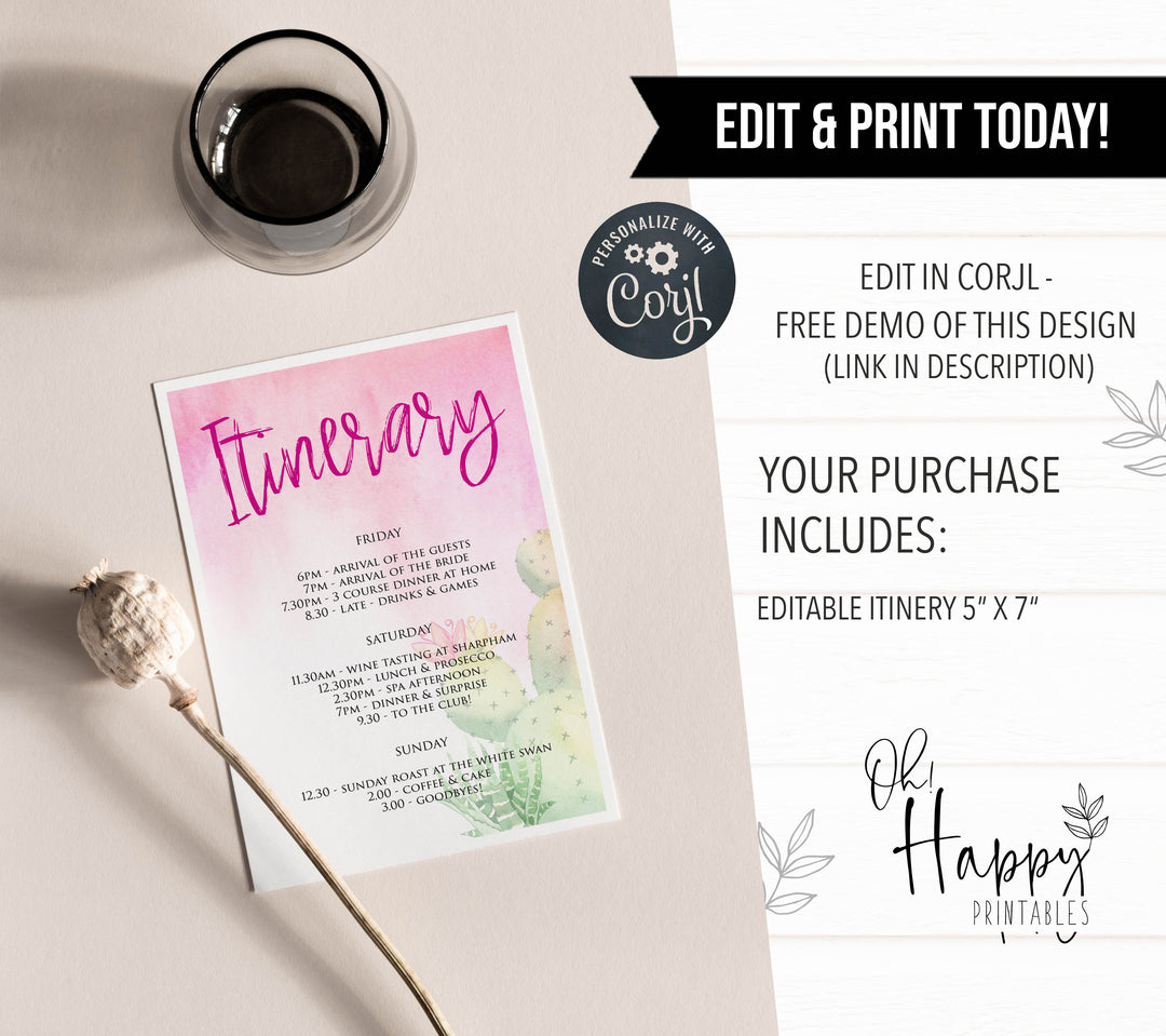 editable bridal shower itinerary, final fiesta itinerary, editable fiesta itinerary, bachelorette itinerary editable, final fiesta bridal shower