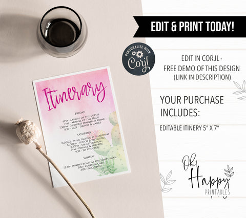 editable bridal shower itinerary, final fiesta itinerary, editable fiesta itinerary, bachelorette itinerary editable, final fiesta bridal shower