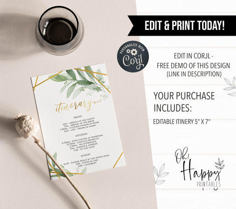 editable bridal shower invitations, printable bachelorette invitations, gold greenery bridal shower invites, greenery bridal shower ideas