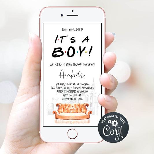 editable its a boy baby shower invite, friends baby shower invitation, baby shower invitations, editable baby shower invite, friends baby shower theme, friends