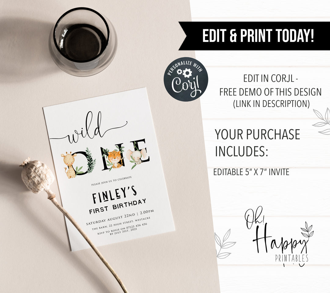 wild one birthday invitations, printable wild one birthday invitations, editable first birthday invitation, where the wild ones are birthday theme