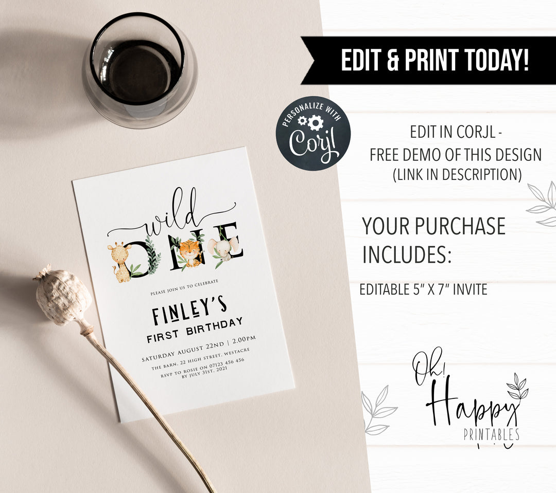 editable first birthday invitations, printable first birthday invitation, wild one birthday theme, the wild ones birthday invitations