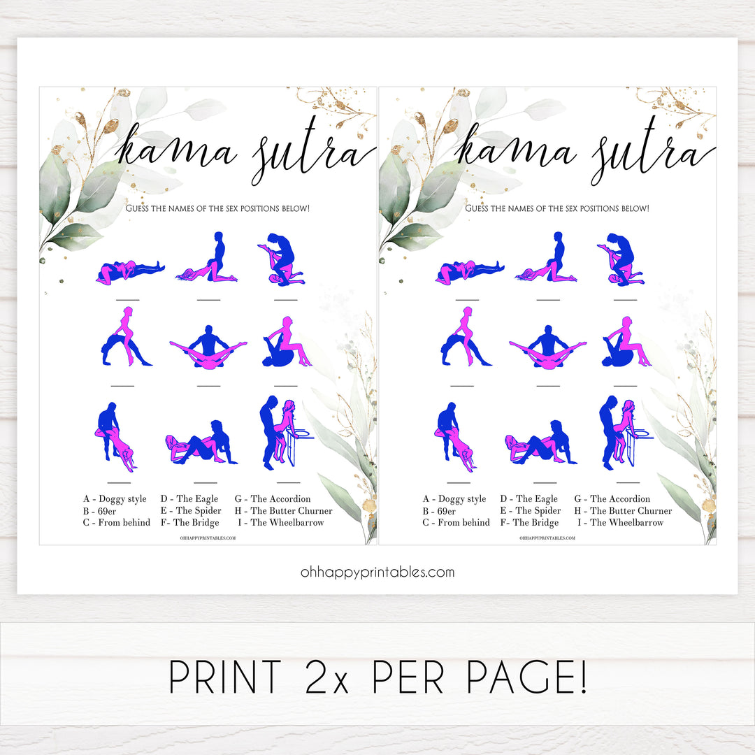 sex position game, kama sutra game, Printable bachelorette games, greenery bachelorette, gold leaf hen party games, fun hen party games, bachelorette game ideas, greenery adult party games, naughty hen games, naughty bachelorette games