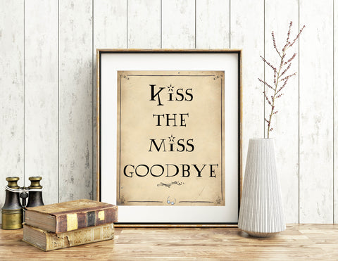 kiss the miss goodbye, bridal kiss the miss goodbye, Printable bridal shower signs, Harry Potter bridal shower decor, Harry Potter bridal shower decor ideas, fun bridal shower decor, bridal shower game ideas, Harry Potter bridal shower ideas