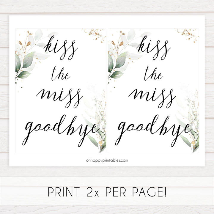 kiss the miss goodbye, Printable bridal shower games, greenery bridal shower, gold leaf bridal shower games, fun bridal shower games, bridal shower game ideas, greenery bridal shower