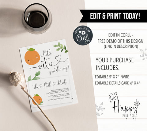 editable baby shower invitations, printable little cutie baby shower invitations, editable baby invites, little cutie baby shower theme, baby invitations