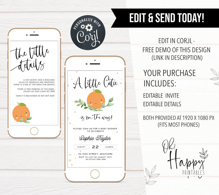 editable baby shower invitations, printable little cutie baby shower invitations, editable baby invites, little cutie baby shower theme, baby invitations