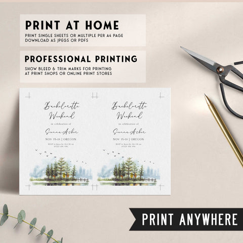 Fully editable and printable mountain cabin invitation with a mountain design. Perfect for a snowy cabin mountain bridal shower