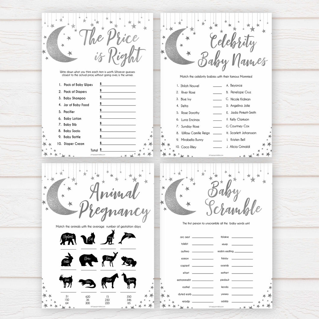 Silver little star, 10 baby shower games bundle, baby games bundle baby games, baby shower games, printable baby games, fun baby games, twinkle little star games, baby games, fun baby shower ideas, baby shower ideas