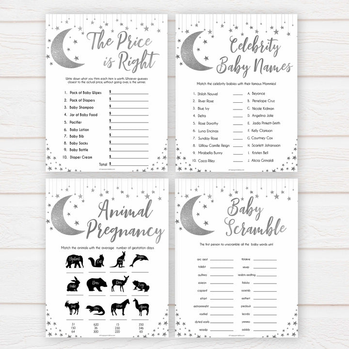 Silver little star, 10 baby shower games bundle, baby games bundle baby games, baby shower games, printable baby games, fun baby games, twinkle little star games, baby games, fun baby shower ideas, baby shower ideas