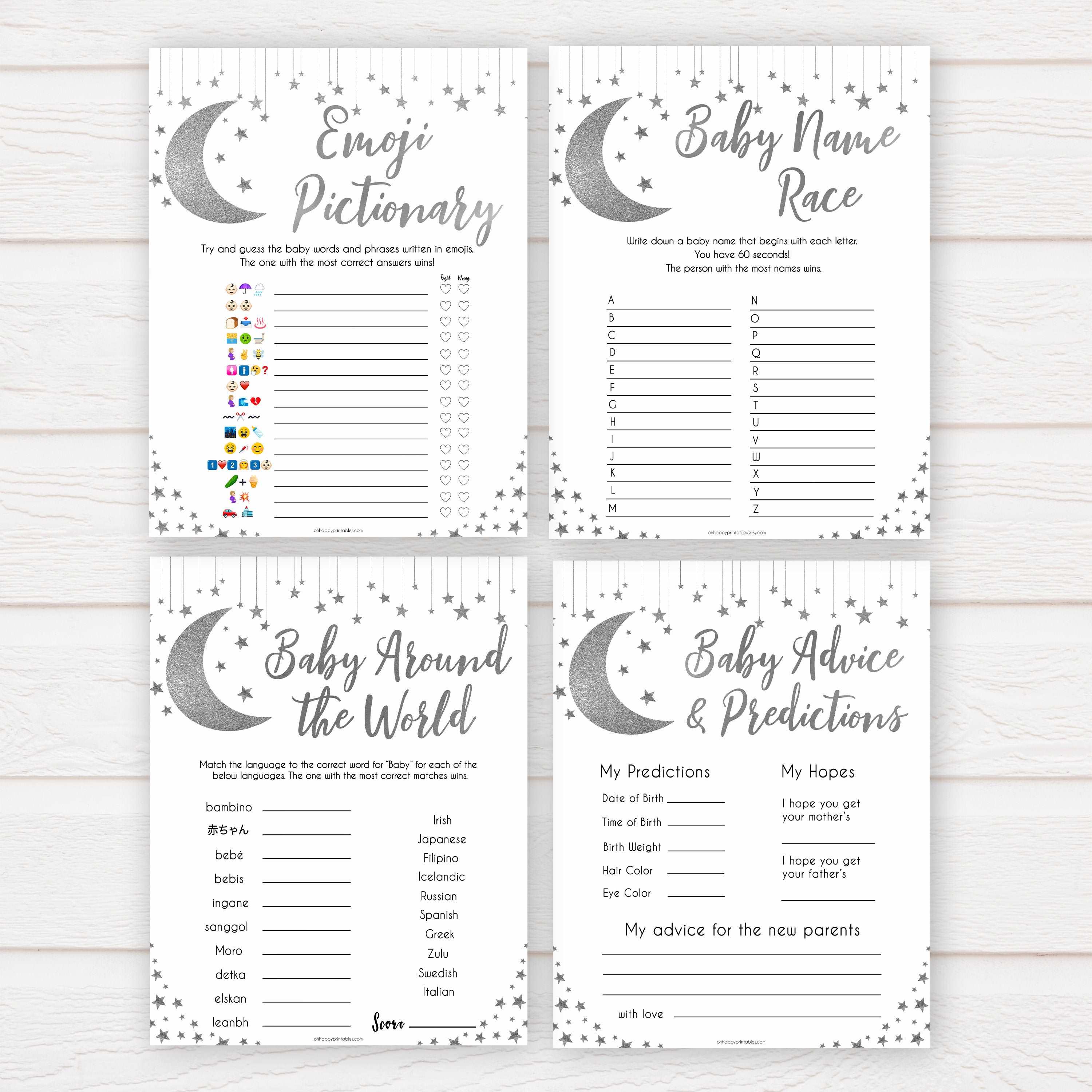 Silver little star, 10 baby shower games bundle, baby games bundle baby games, baby shower games, printable baby games, fun baby games, twinkle little star games, baby games, fun baby shower ideas, baby shower ideas