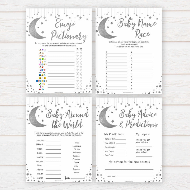 Silver little star, 10 baby shower games bundle, baby games bundle baby games, baby shower games, printable baby games, fun baby games, twinkle little star games, baby games, fun baby shower ideas, baby shower ideas