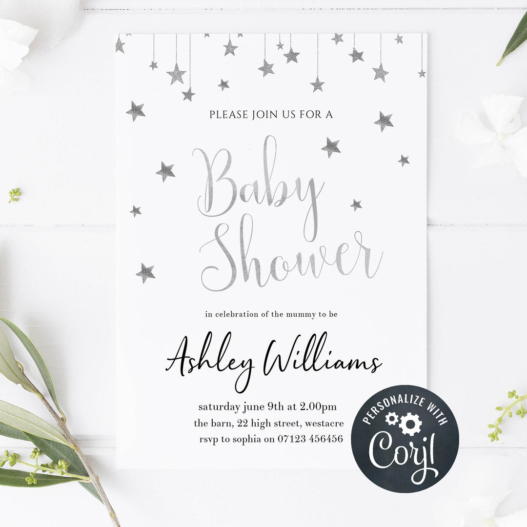 little star baby shower invitations, printable baby shower invitations, editable baby shower invitations, twinkle little star baby shower invitations, baby invites