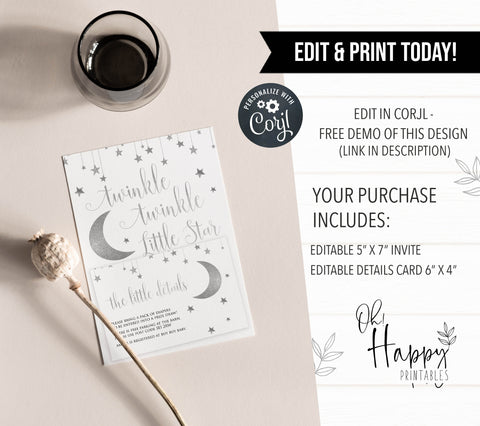 little star baby shower invitations, printable baby shower invitations, editable baby shower invitations, twinkle little star baby shower invitations, baby invites