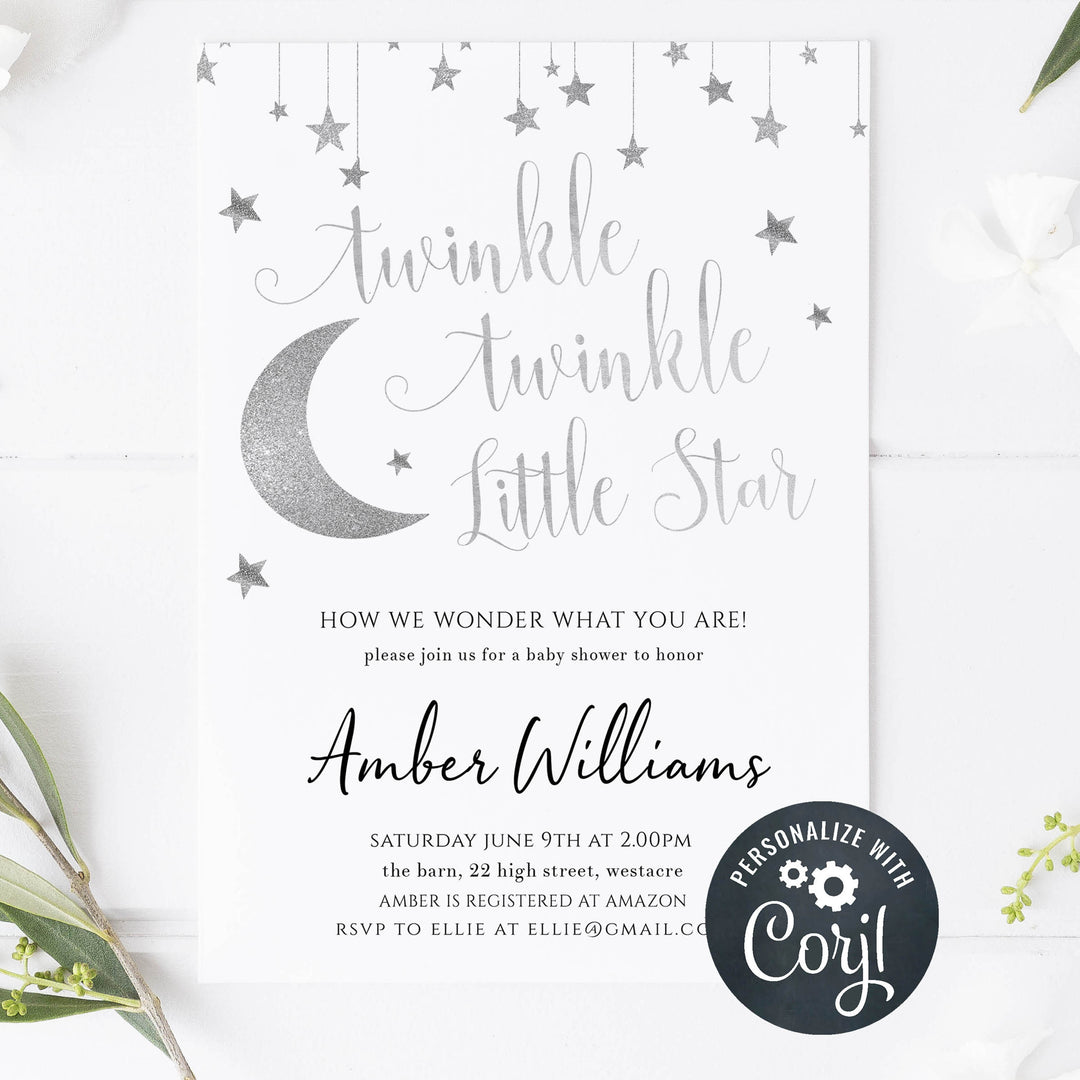 little star baby shower invitations, printable baby shower invitations, editable baby shower invitations, twinkle little star baby shower invitations, baby invites
