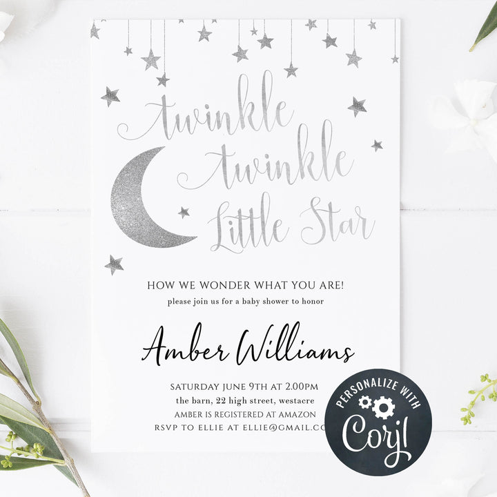 little star baby shower invitations, printable baby shower invitations, editable baby shower invitations, twinkle little star baby shower invitations, baby invites