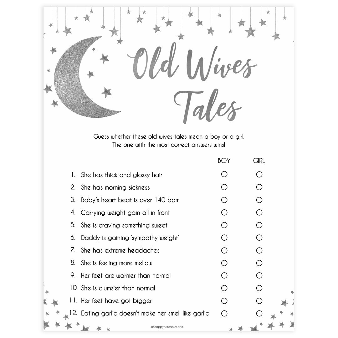 Old Wives Tale Baby Game, Little star baby shower games, printable baby shower games, twinkle star baby shower, fun baby games, top baby shower ideas